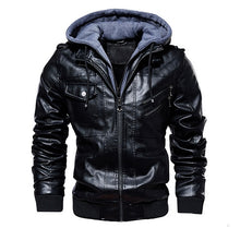 Load image into Gallery viewer, Jackets Men Autumn Winter Warm Windbreaker Hooded Motorcycle Leather