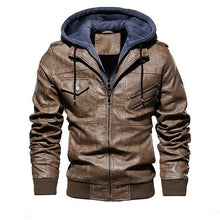 Load image into Gallery viewer, Jackets Men Autumn Winter Warm Windbreaker Hooded Motorcycle Leather